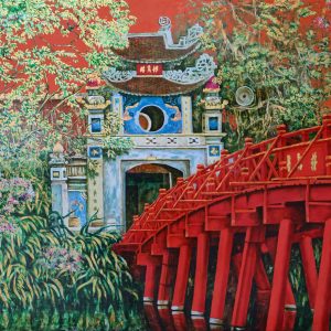 Cầu Thê Húc tranh sơn mài phong cảnh họa sĩ Nguyễn Văn Nghĩa (1)